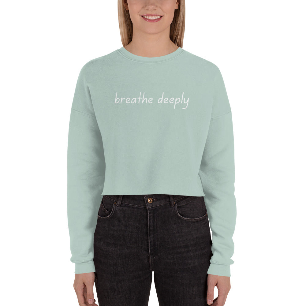 Breathe Deeply Cropped Sweatshirt in White